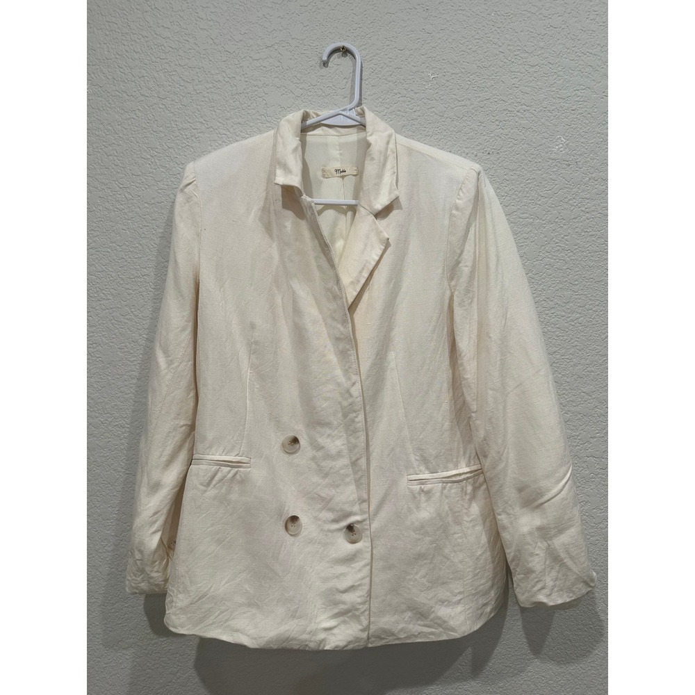 Mable Cream Linen Blend Double Breasted Blazer Jacket MT7063SET-T‎ Small